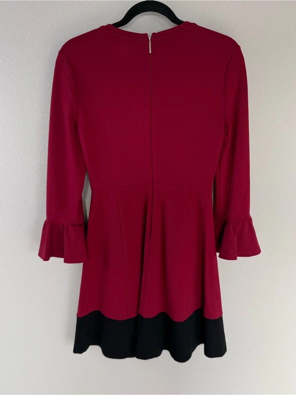 Kate Spade Colorblock Bell Sleeve Ponte Dress Cranberry Cocktail Women’s Size XS